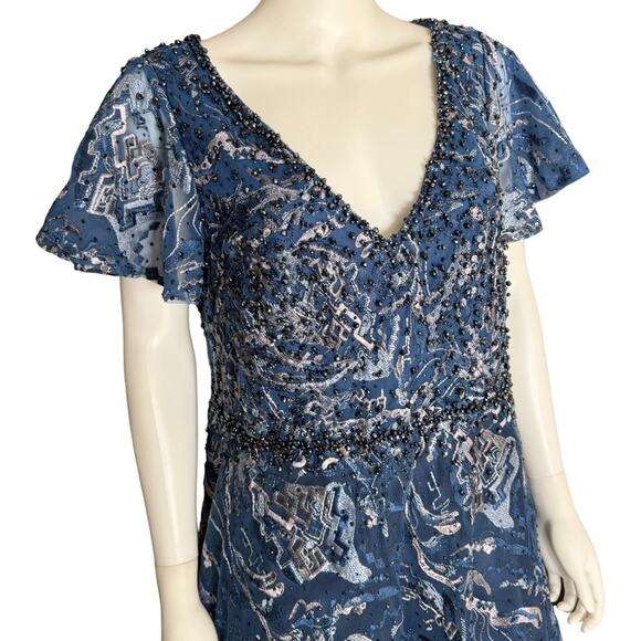 Mac Duggal Navy Embellished Illusion Butterfly Sleeve A-Line Gown Women’s Sz 8 - Picture 4 of 10